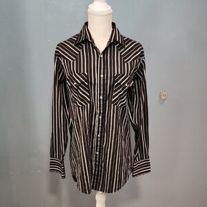 Vintage 90's Western Pinstriped Pearlsnap Buttons Long Sleeve Shirt Metalic